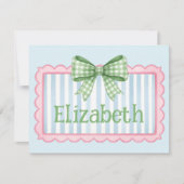 Pink and Blue Frame With Green Gingham Bow Mitteilungskarte (Vorderseite)