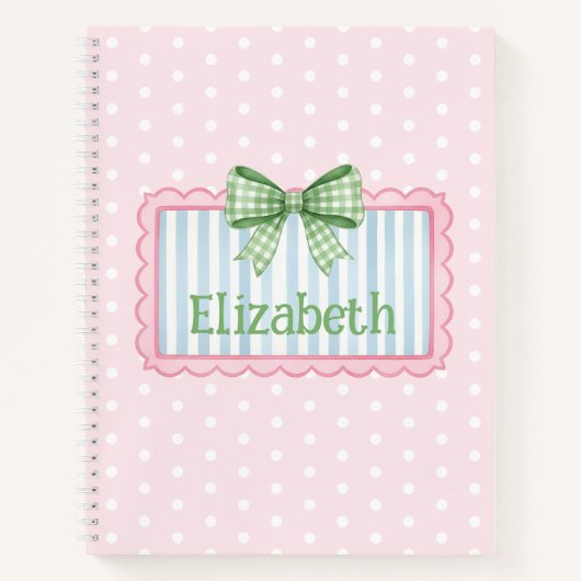 Pink and Blue Frame With Green Gingham Bow Notizblock (Vorderseite)