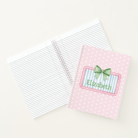 Pink and Blue Frame With Green Gingham Bow Notizblock (Innenseite)