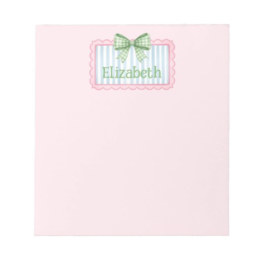 Pink and Blue Frame With Green Gingham Bow Notizblock (Vorderseite)