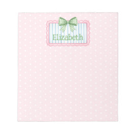 Pink and Blue Frame With Green Gingham Bow Notizblock