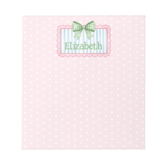 Pink and Blue Frame With Green Gingham Bow Notizblock (Vorderseite)