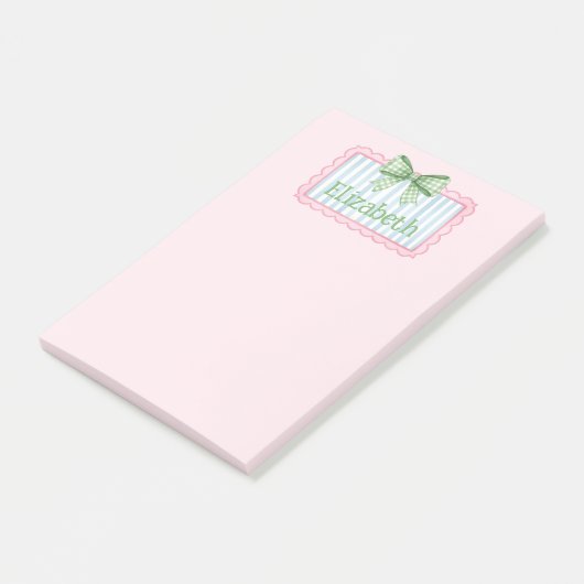 Pink and Blue Frame With Green Gingham Bow Post-it Klebezettel (angewinkelt)