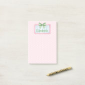 Pink and Blue Frame With Green Gingham Bow Post-it Klebezettel (Auf Schreibtisch)