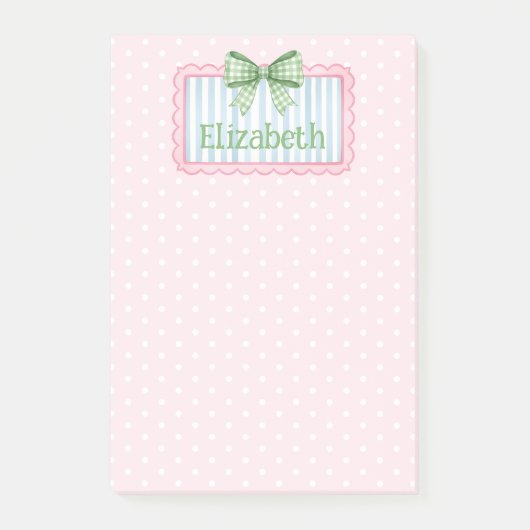 Pink and Blue Frame With Green Gingham Bow Post-it Klebezettel (Vorderseite)