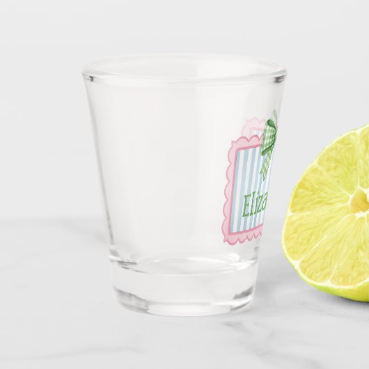 Pink and Blue Frame With Green Gingham Bow Schnapsglas (Links)