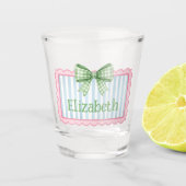 Pink and Blue Frame With Green Gingham Bow Schnapsglas (Vorderseite)
