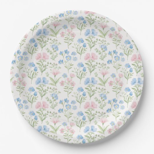Pink and Blue Grandmillennial Floral Pappteller (Vorderseite)
