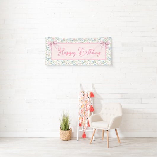 Pink and Blue Grandmillennial Happy Birthday Banner (Insitu)