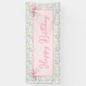 Pink and Blue Grandmillennial Happy Birthday Banner (Vertikal)