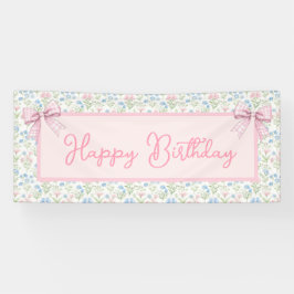 Pink and Blue Grandmillennial Happy Birthday Banner