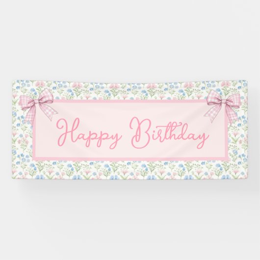 Pink and Blue Grandmillennial Happy Birthday Banner (Horizontal)