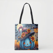 Pink and Blue Halloween Pumpkin Personalized Tasche (Vorderseite)