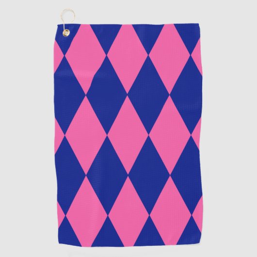 Pink and Blue Harlequin Checkered Design Golfhandtuch (Vorderseite)