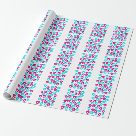 Pink and Blue Heart Cups Pattern Geschenkpapier (Ungerollt)