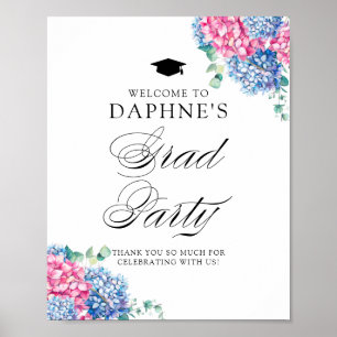 Pink and Blue Hydrangeas Graduation Party Willkomm Poster