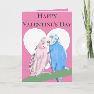 Pink and Blue Pair of Budgies Valentine's Day Feiertagskarte