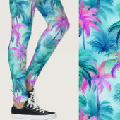 Pink and Blue Palm Trees Tropical Patterned Leggings