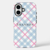 Pink and Blue Plaid Personalized Name Case-Mate iPhone Hülle (Rückseite)