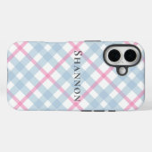 Pink and Blue Plaid Personalized Name Case-Mate iPhone Hülle (Rückseite (Horizontal))