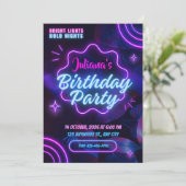 Pink and Blue Tropical Neon Birthday Party  Einladung (Stehend Vorderseite)