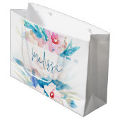 Pink and blue watercolor floral personalized große geschenktüte (Vorderseite Schrägansicht)