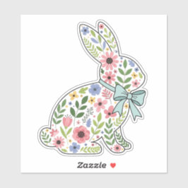 Pink and Blue Wildflower Easter Rabbit Aufkleber