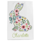 Pink and Blue Wildflower Easter Rabbit Mittlere Geschenktüte (Vorderseite)