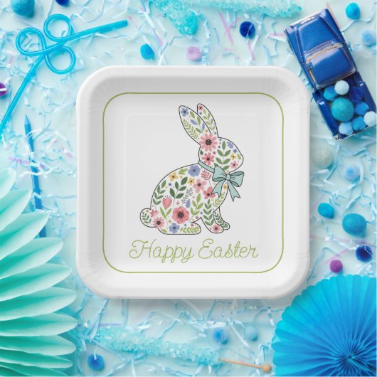 Pink and Blue Wildflower Easter Rabbit Pappteller (Party)
