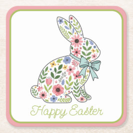Pink and Blue Wildflower Easter Rabbit Rechteckiger Pappuntersetzer