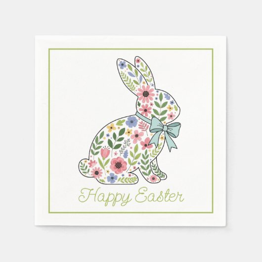 Pink and Blue Wildflower Easter Rabbit Serviette (Vorderseite)