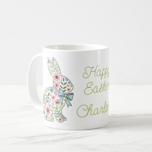 Pink and Blue Wildflower Easter Rabbits Kaffeetasse (Vorderseite Links)