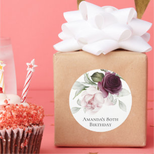 Pink and Burgundy Floral 80. Geburtstagsparty Runder Aufkleber