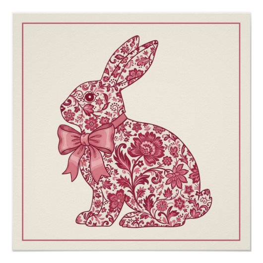 Pink and Cream Chinoiserie Easter Rabbit Poster (Vorderseite)