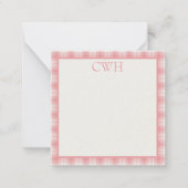 Pink and Cream Gingham Plaid Tartan Monogram Mitteilungskarte (Vorderseite)