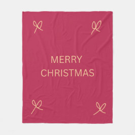 Pink and Cream Illustrated Bow Merry Christmas Fleecedecke