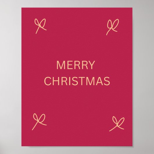 Pink and Cream Illustrated Bow Merry Christmas Poster (Vorne)