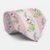 Pink and Cream stripe floral pattern Krawatte (Gerollt)