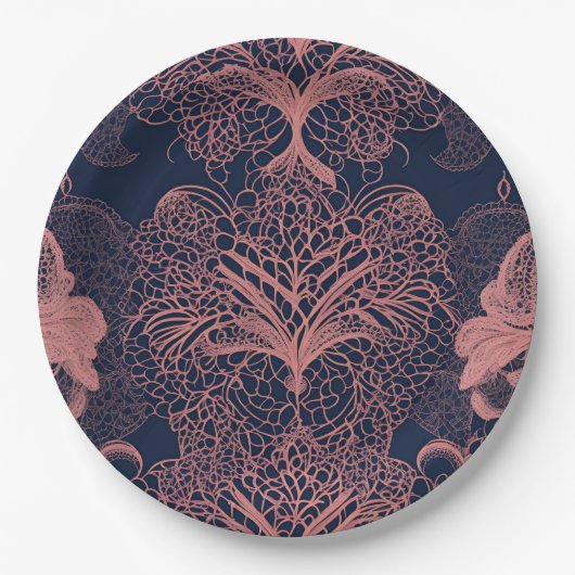 Pink and dark blue shapes AI art Pappteller (Vorderseite)