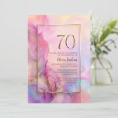 Pink and Gold 70th Birthday Party Einladung (Stehend Vorderseite)