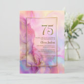 Pink and Gold 75th Birthday Party Einladung (Stehend Vorderseite)