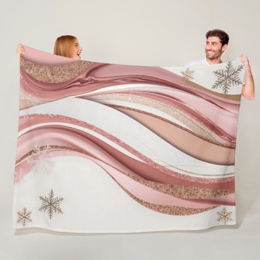 Pink and Gold Abstract Glitter Waves Blanket Fleecedecke (Beispiel)