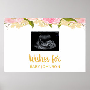 Pink And Gold Baby Shower Guest Book Sign Sonogram Poster