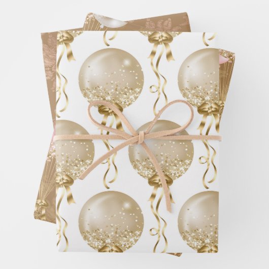Pink and Gold Balloons Pattern Baby Girl Geschenkpapier Set (Beispiel)