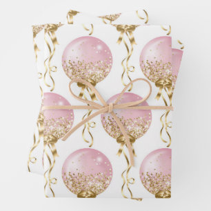 Pink and Gold Balloons Pattern Baby Girl Geschenkpapier Set