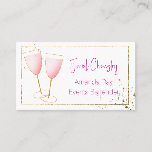 Pink and Gold Bartender-Barmaid Business Card Visitenkarte (Vorderseite)
