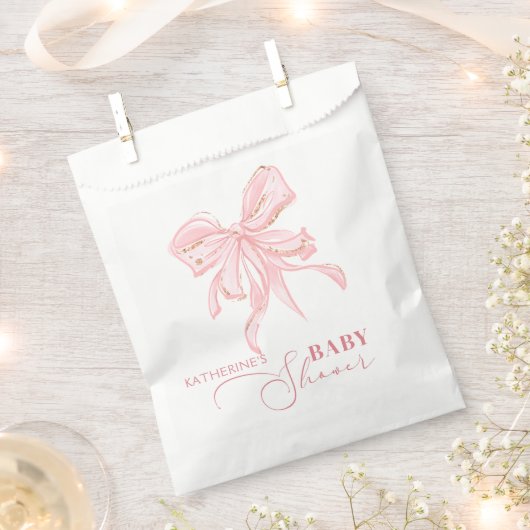 Pink and Gold Bow Chic Girl Baby Dusche Geschenktütchen (Ausgeschnitten)