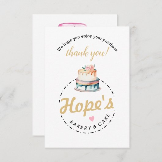 Pink and Gold Cake Bäckerei Flat Danke Karte (Vorne/Hinten)