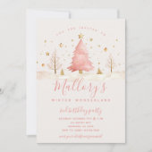 Pink and Gold Christmas Birthday Invitation Einladung (Vorderseite)