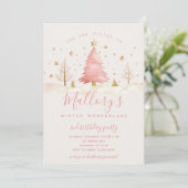 Pink and Gold Christmas Birthday Invitation Einladung (Stehend Vorderseite)